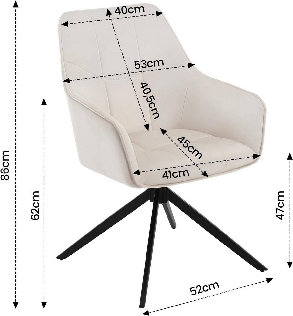 ESSZIMMERSTUHL 2er Set, Samt, Metallbeine, Creme - Creme/Schwarz, Kunststoff/Textil (58/86/63.5cm) - Woltu