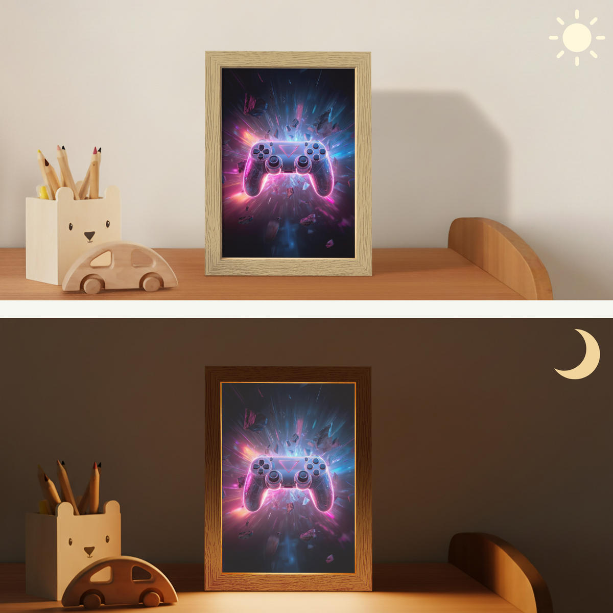 NACHTTISCHLAMPE Controller - Neon - Explosion - Abstrakt 15x20 cm - Violett, Holzwerkstoff (8/15/20cm)