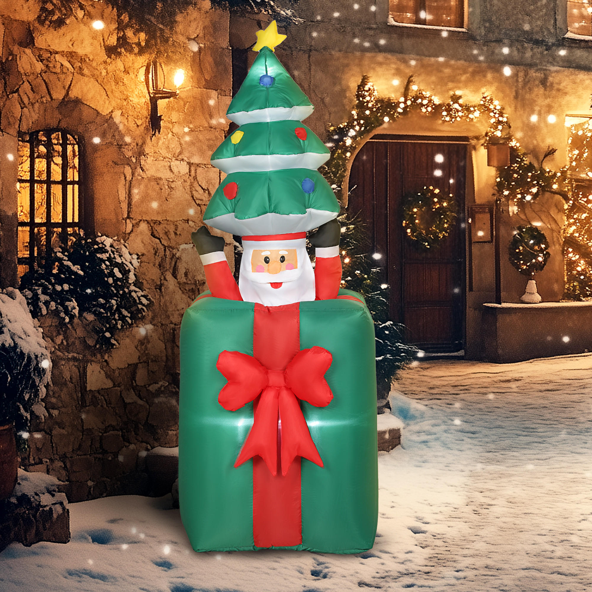 AUFBLASBARER Beweglicher Weihnachtsmann aus Geschenkbox mit Weihnachtsbaum - Multicolor, Textil (67/213/80cm) - Outsunny