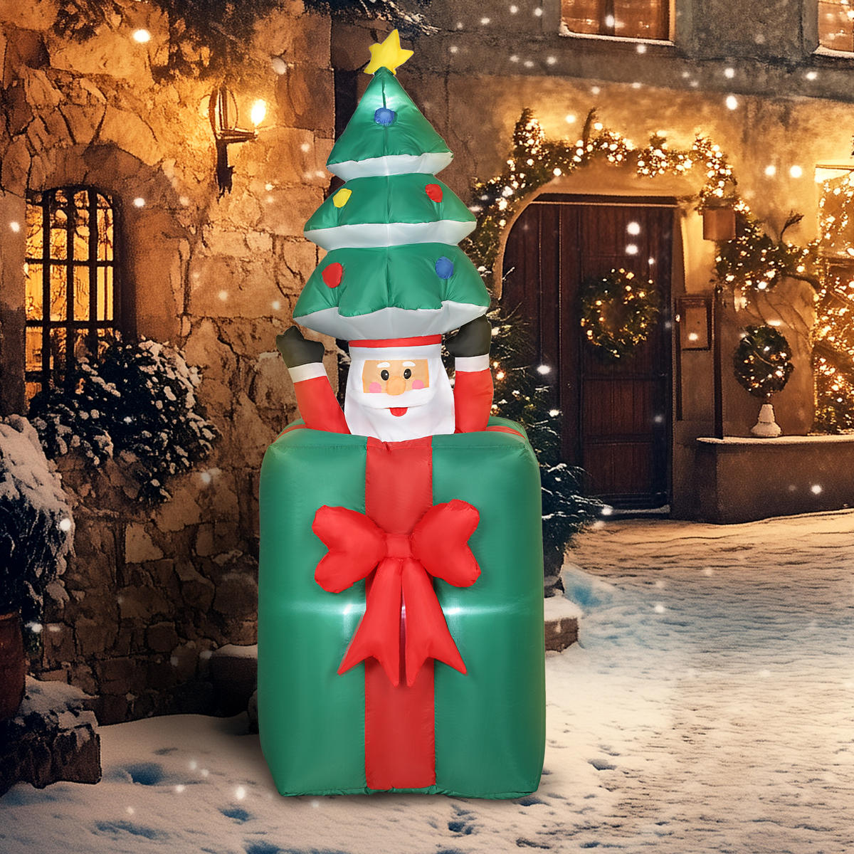 AUFBLASBARER Beweglicher Weihnachtsmann aus Geschenkbox mit Weihnachtsbaum - Multicolor, Textil (67/213/80cm) - Outsunny