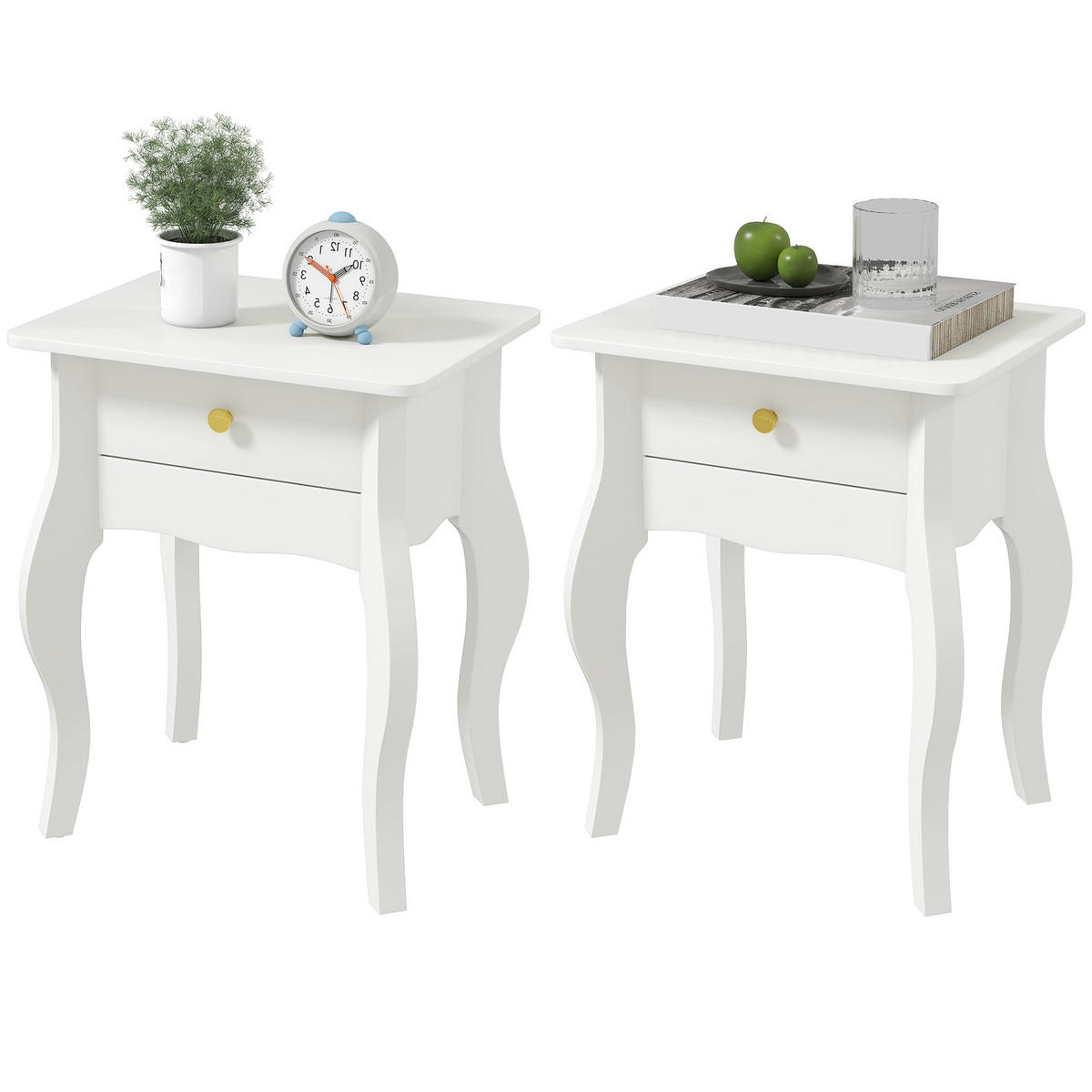 BEISTELLTISCH DE-15789 2er-Set mit Schublade Weiß - Weiß, Holzwerkstoff (45/35/55cm) - ComfortXL