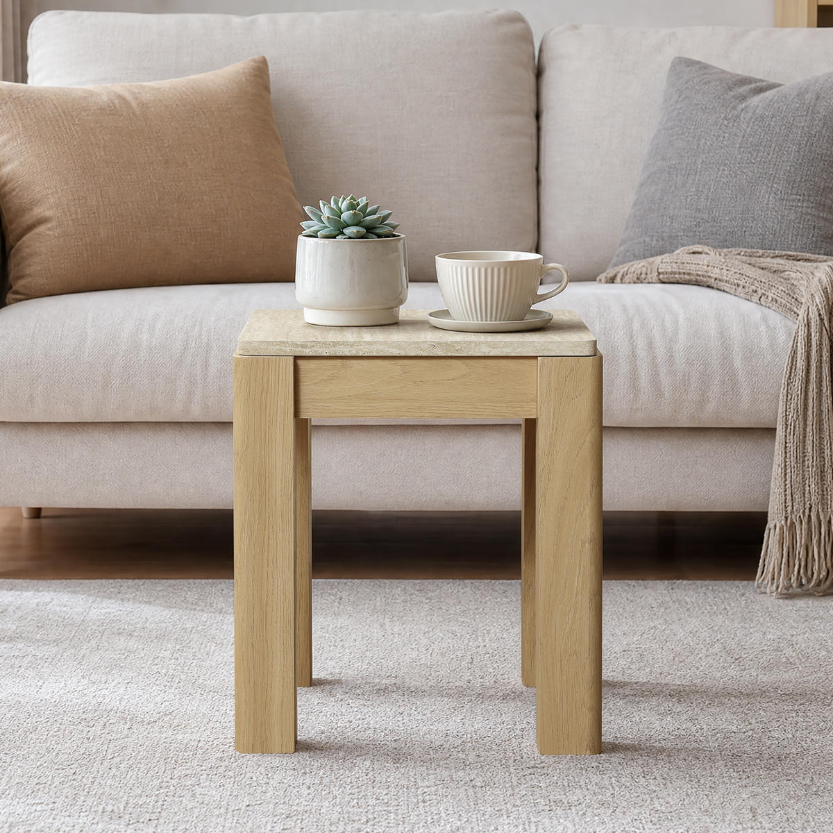 BEISTELLTISCH Holz mit Travertin-Optik 40 × 40 × 49 cm - Eichefarben, Holzwerkstoff (40/40/49cm) - Hometopia