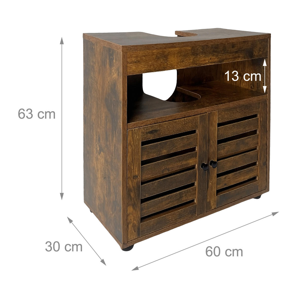 WASCHBECKENUNTERSCHRANK - Schwarz/Braun, Holzwerkstoff/Kunststoff (60/63/30cm) - Relaxdays