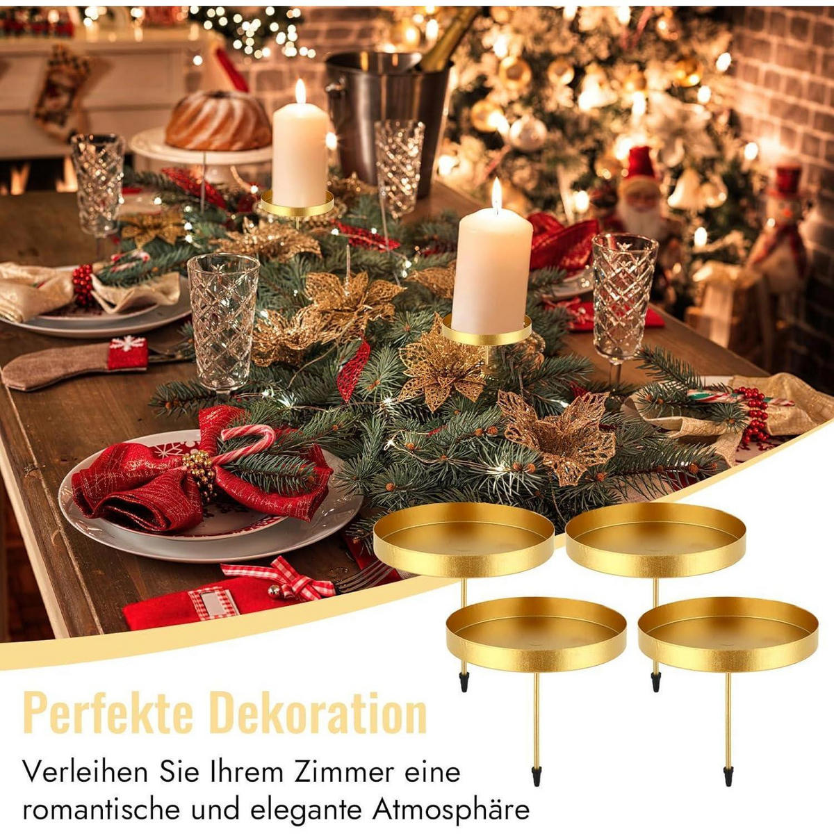 KERZENHALTER 4-teiliges Set Gold - Goldfarben, Metall (1/1/1cm)
