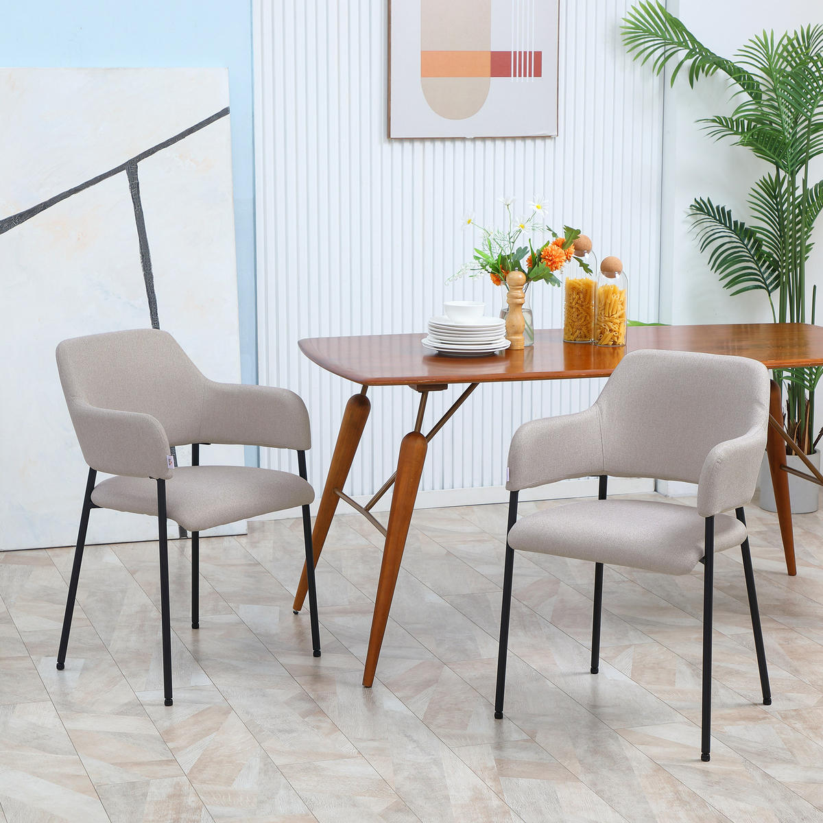 ESSZIMMERSTÜHLE, Polyester, Stahl - Beige, Kunststoff/Metall (54/84/54cm) - HOMCOM