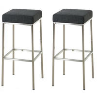 BARHOCKER 2er Set Stoff dunkelgrau - Edelstahlfarben/Dunkelgrau, Textil/Metall (37/85/37cm) - CLP