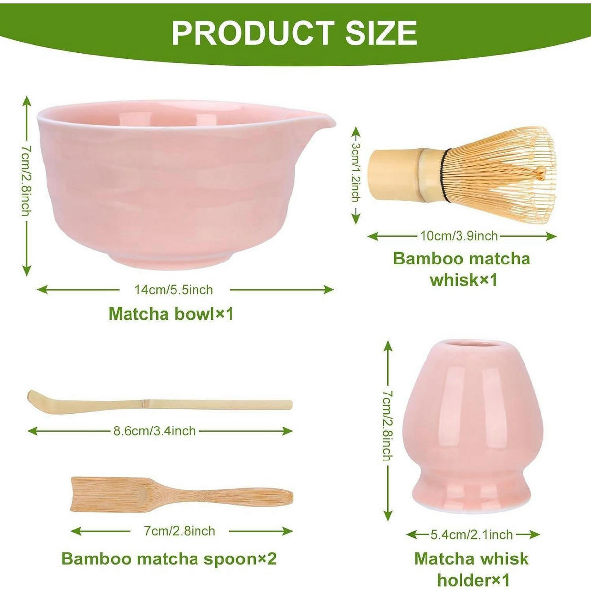 MATCHA-SET 5-teilig Rosa mit Besen, Schale und Löffel - Rosa, Keramik (14/10/14cm)