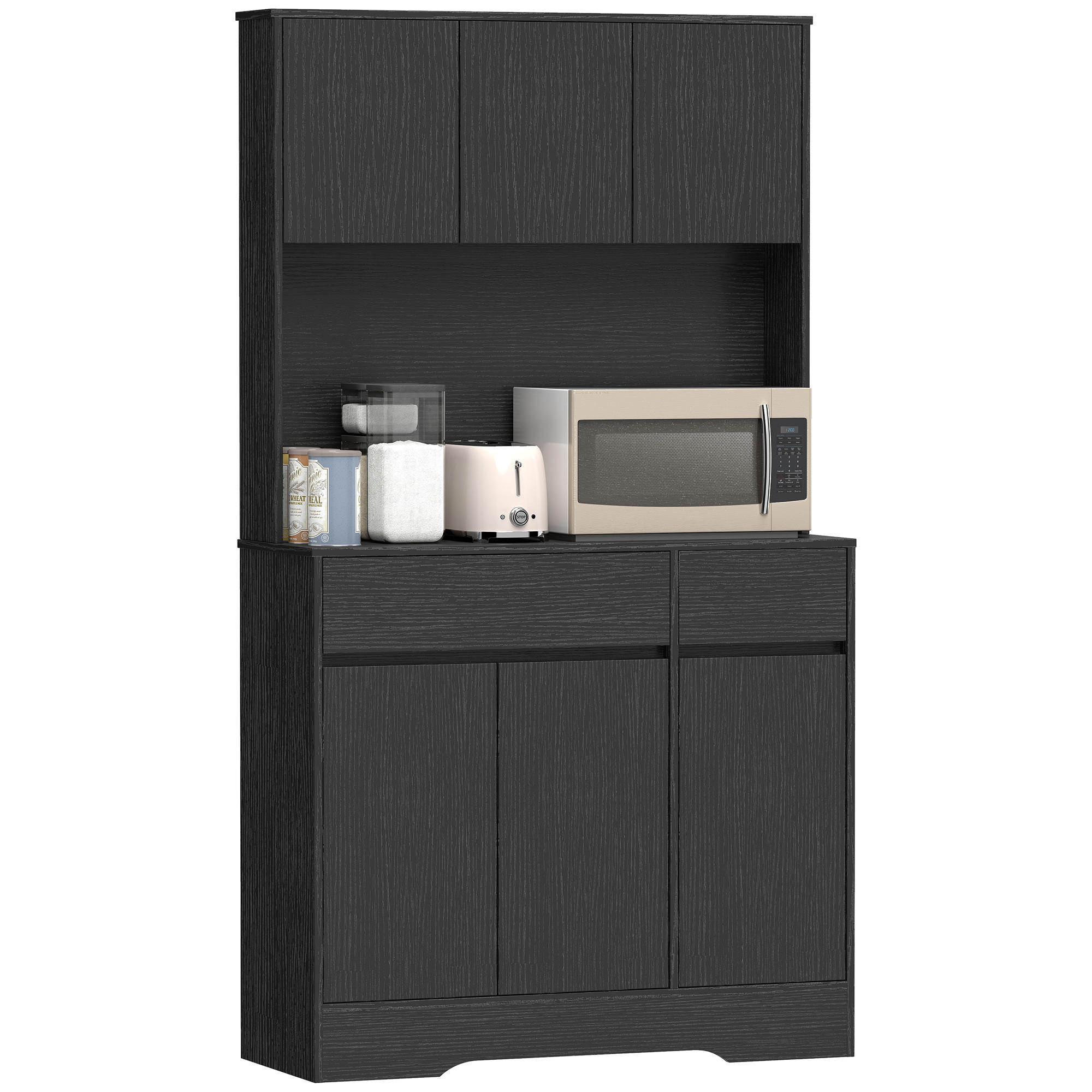 KÜCHENSCHRANK Schwarz, 6 Türen, 2 Schubladen, 100/38/180 cm - Schwarz, Holzwerkstoff (100/180/38cm) - PANGIVO