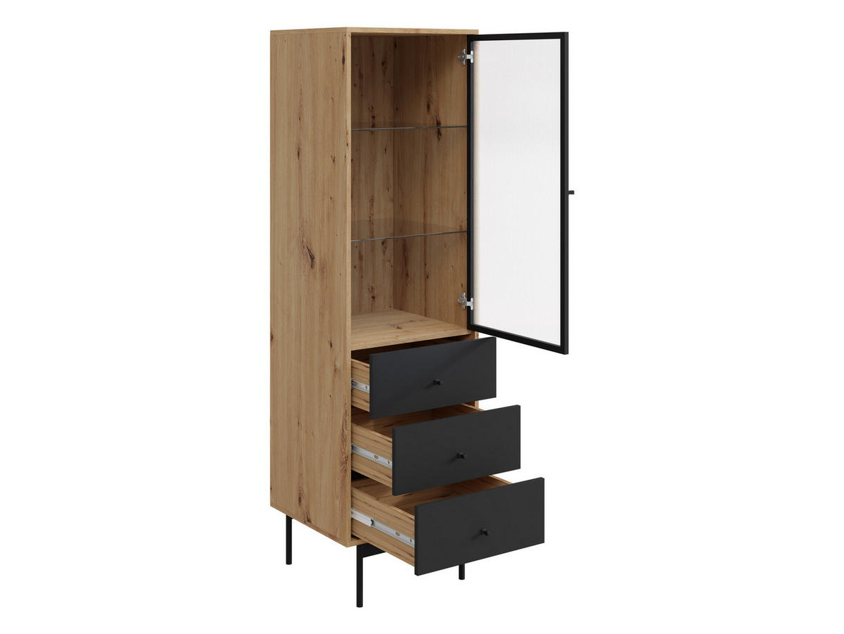 VITRINE Bartise, mit weißer LED Beleuchtung - Schwarz/Braun, Holzwerkstoff/Metall (52/180/48cm) - MIRJAN24