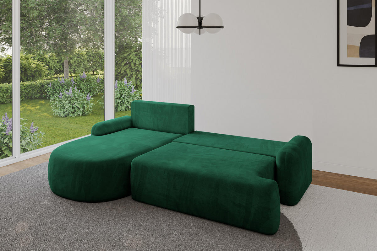 WOHNLANDSCHAFT mit Schlaffunktion und Bettkasten LIRA-L - 264x172x89 Grün - Grün, Holzwerkstoff/Textil (264/172cm) - ALTDECOR