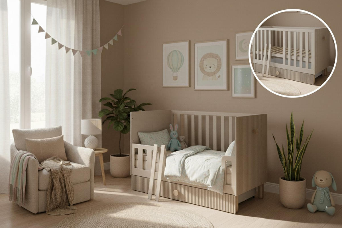 GITTERBETT Bebella - Mintgrün, Naturmaterialien (60/120cm) - kiki design