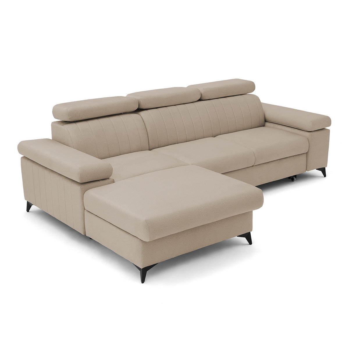 ECKSOFA FELIX L Links mit Schlaffunktion Velours Beige - Beige/Schwarz, Holz/Textil (257/176cm) - Muffo