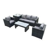 GARTENMÖBELSET mit Couchtisch Polyrattan 5-Sitzer - Dunkelgrau/Grau, Glas/Kunststoff - Fimous