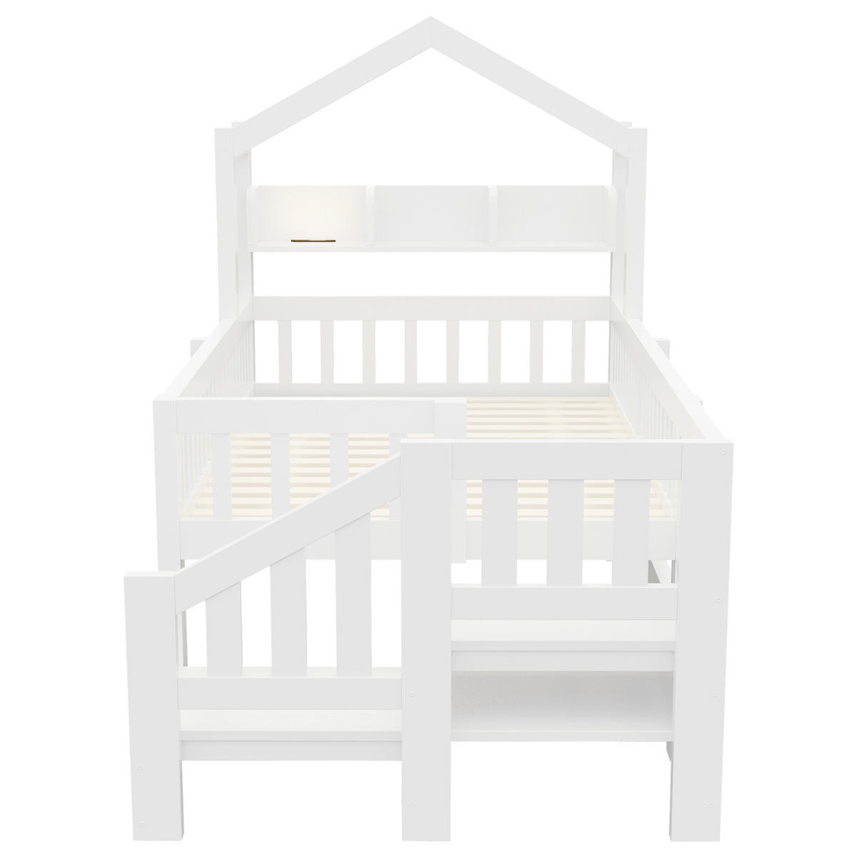 KINDER-HOCHBETT 90 x 200 cm mit Dach, USB und LED, Weiß - Weiß, Holz (90/200cm) - FLIEKS