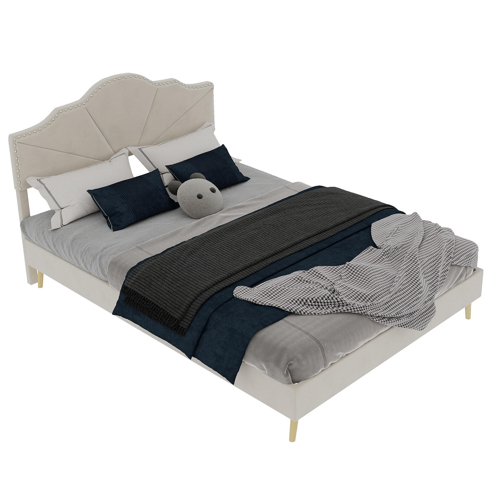 POLSTERBETT 140/200 cm in Beige Stoff mit Gepolstertem Kopfteil - Beige, Holzwerkstoff/Textil (140/200cm) - WISHDOR