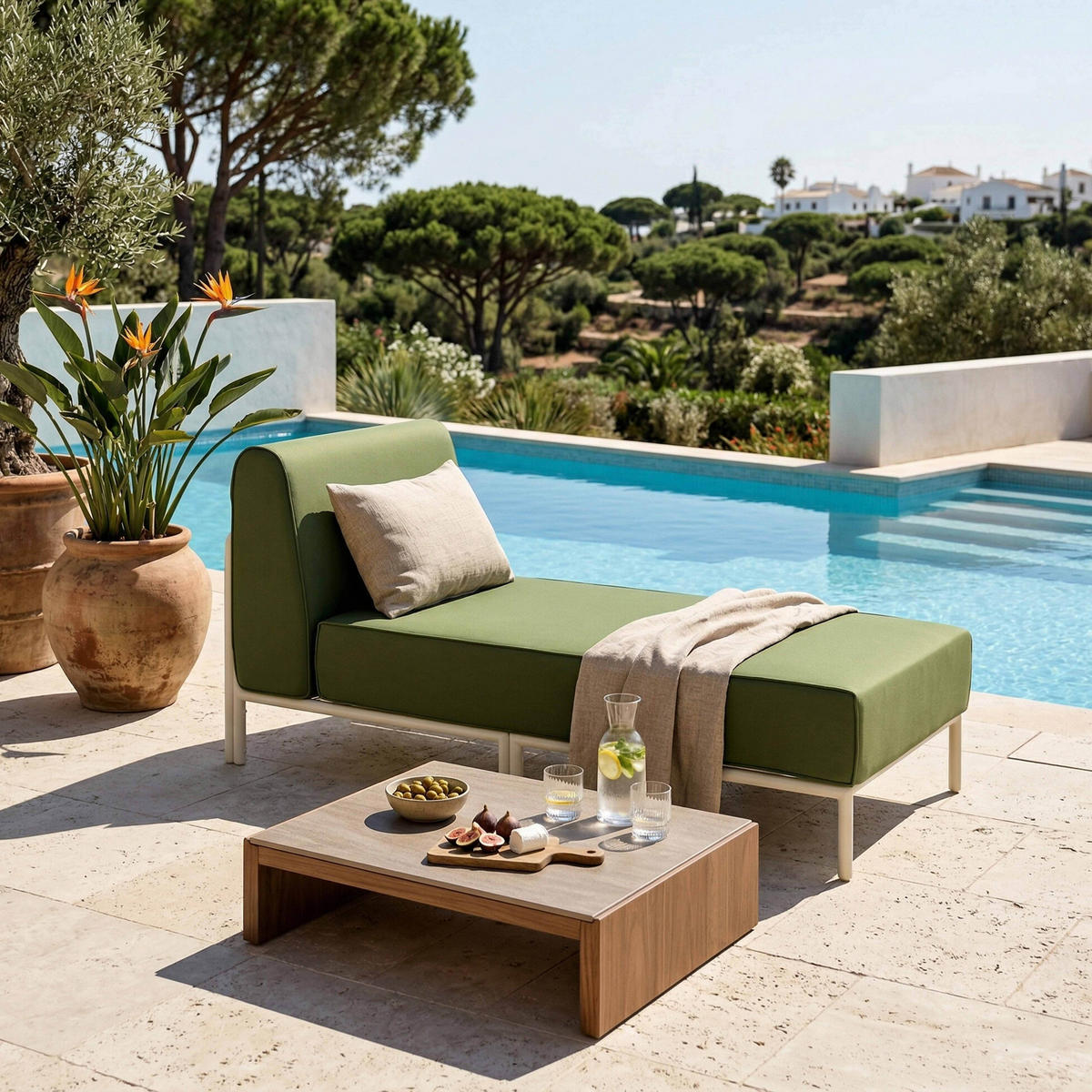 GARTENSOFA mit 2 Sitzplätzen, Khakigrün - Grün, Textil (153/78/144cm) - Oviala