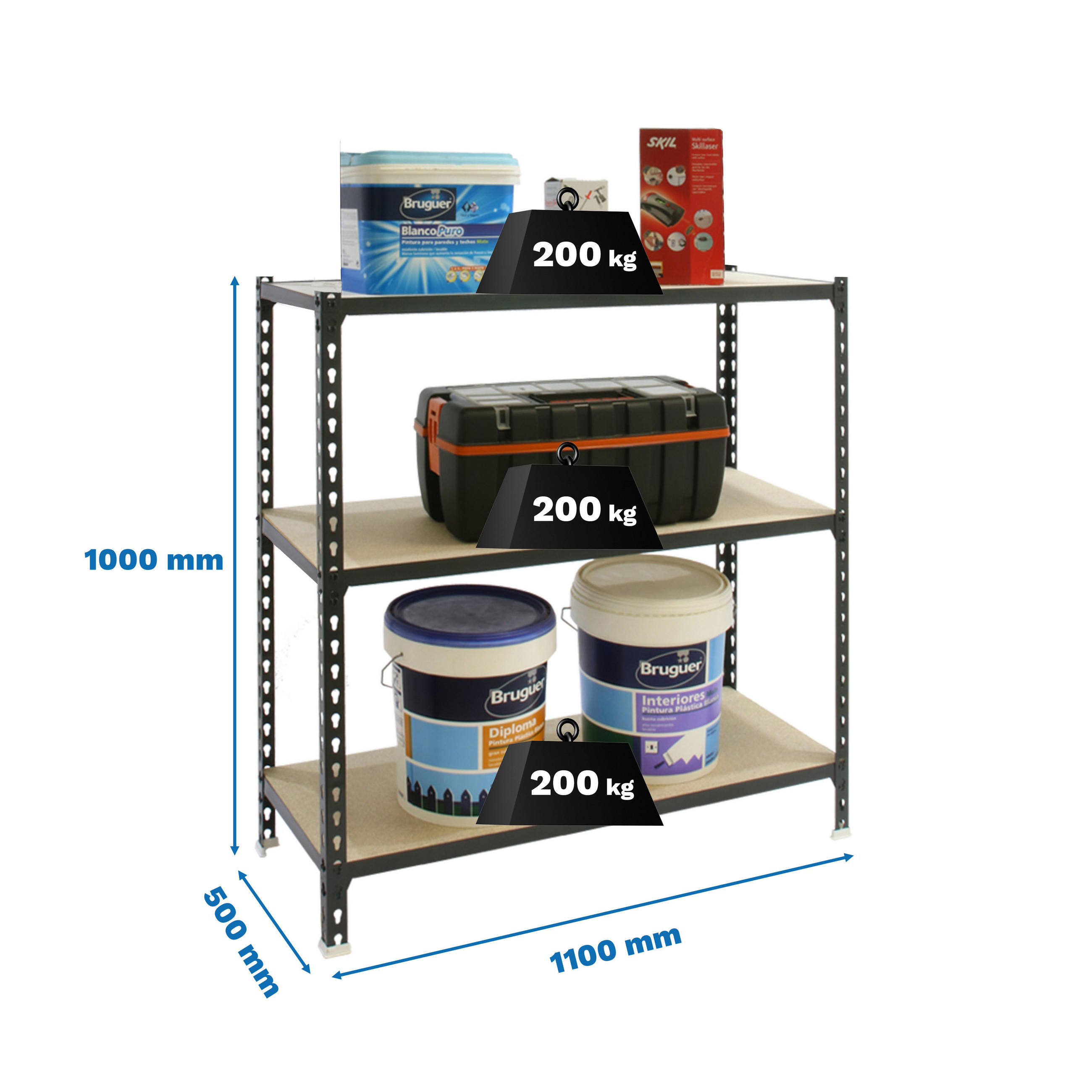 SCHWERLASTREGAL Small Muli HxBxT 100 x 110 x 50 cm 3 Fachböden Fachlast 200 kg Anthrazit - Anthrazit, Metall (110/100/50cm) - PROREGAL