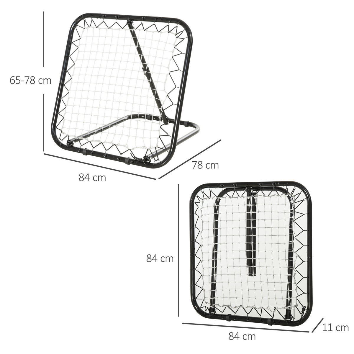 FUSSBALL REBOUNDER, Metall, Schwarz, 78 x 84 x 65-78 cm - Schwarz, Metall (84/78cm) - HOMCOM
