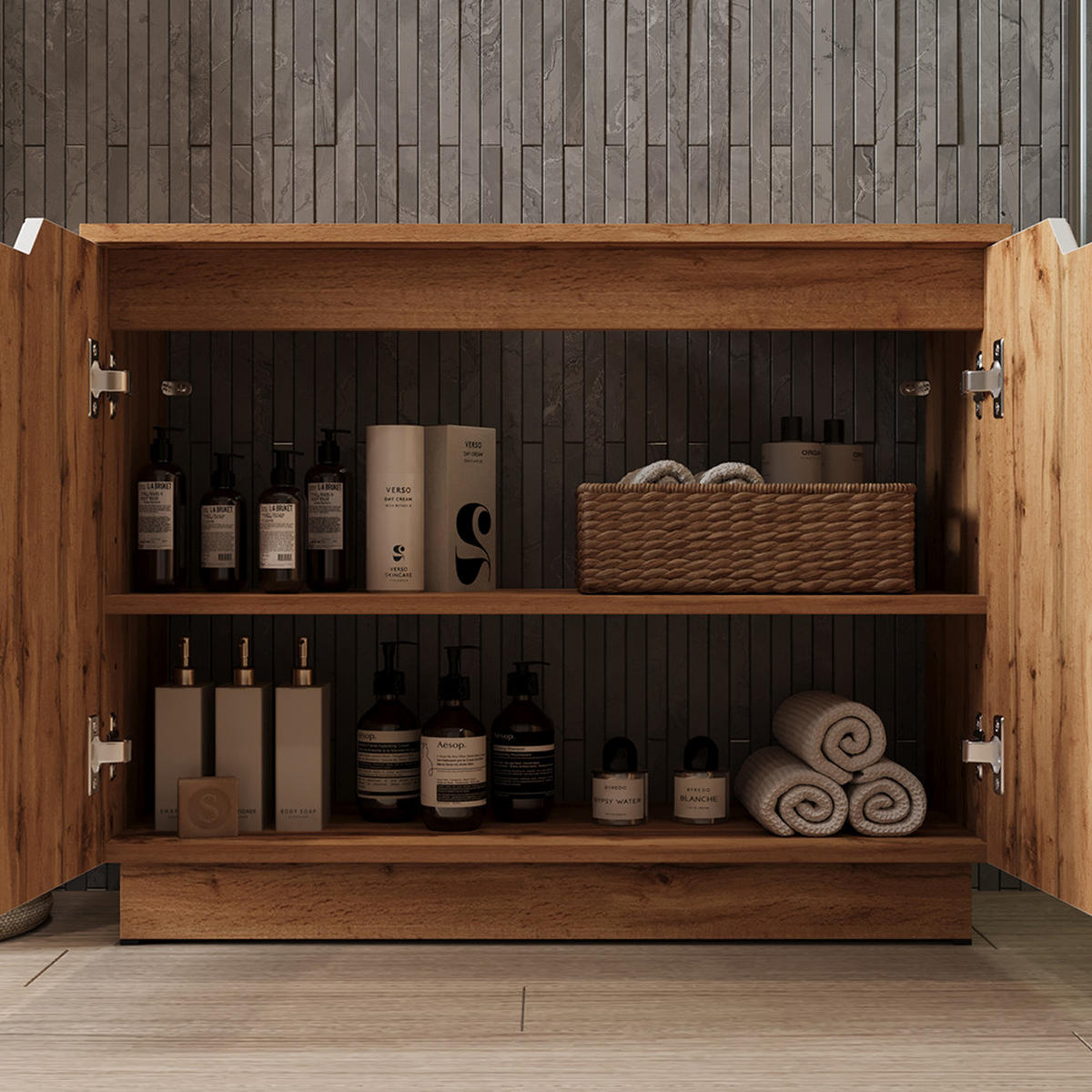 KOUPELNOVÝ NÁBYTEK Lotta Dub/bílá se strukturou dlaždic - bílá/barva dubu, kompozitní dřevo (79.6/62.1/32cm) - Vicco