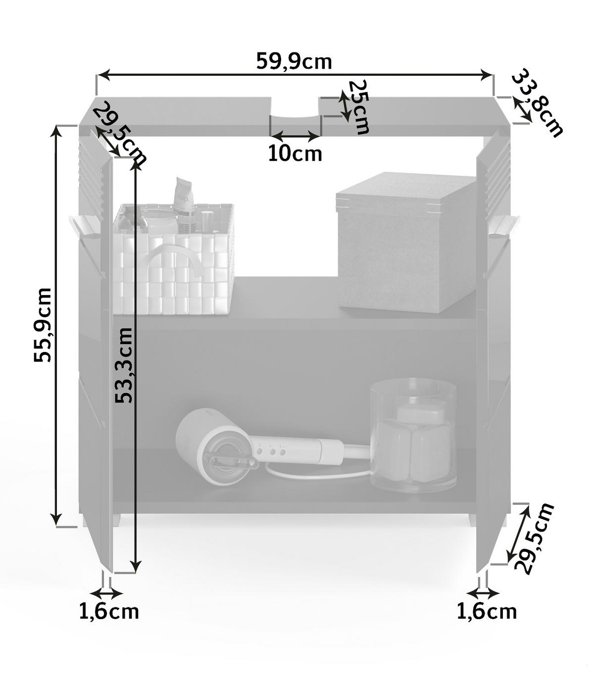 WASCHBECKENUNTERSCHRANK schwarz Hochglanz 60 cm, Badezimmer Unterschrank mit Stauraum - Schwarz Hochglanz/Silberfarben, Holzwerkstoff/Kunststoff (60/56/34cm) - Inn.Furn