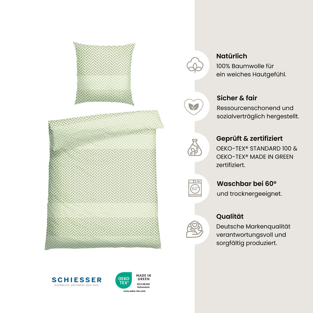 BETTWÄSCHESET Maribel - Renforcé - 2-teilig - 155 x 220 cm - Grün - Grün, Textil (155/220cm) - SCHIESSER