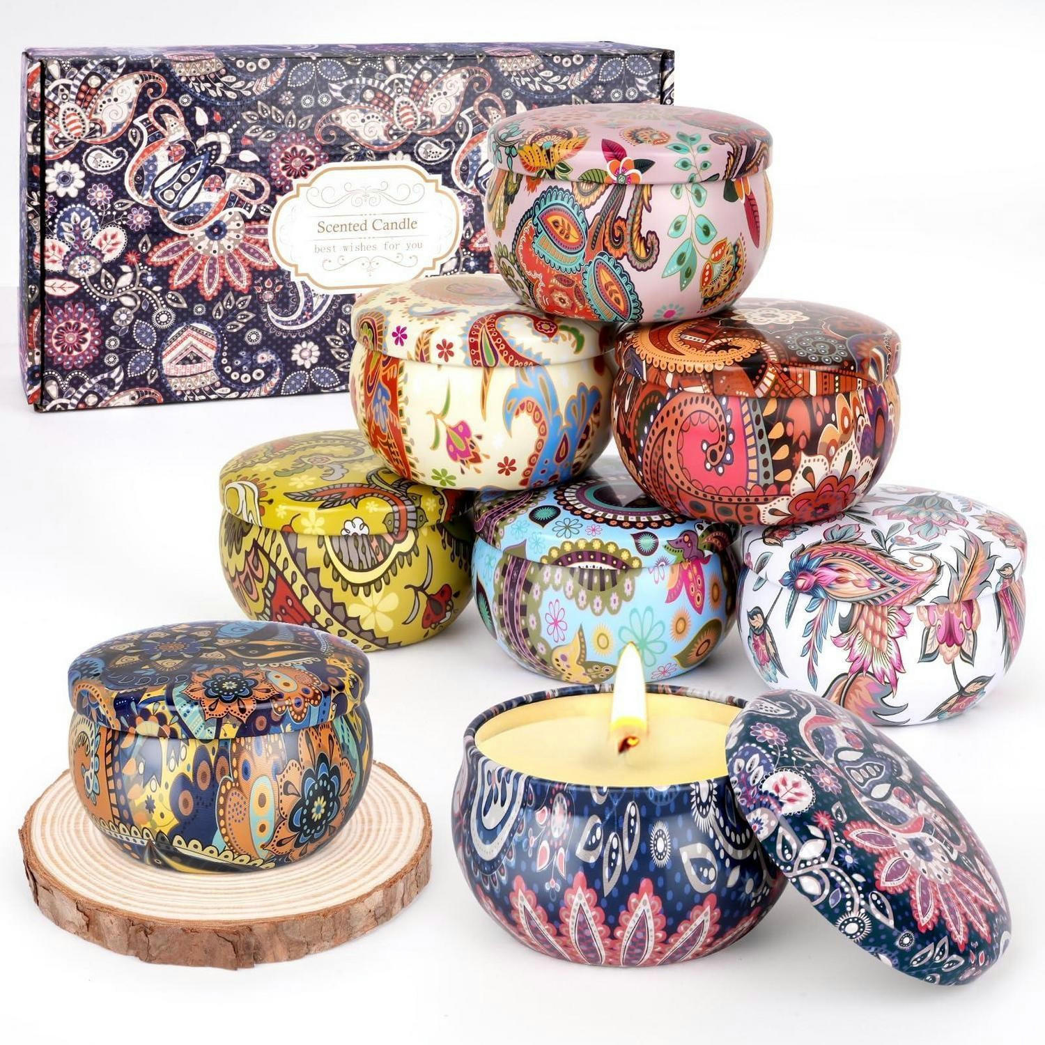 DUFTKERZEN Set 8-teilig Sojawachs mit Holzunterlage - Multicolor, Paraffin (2cm)