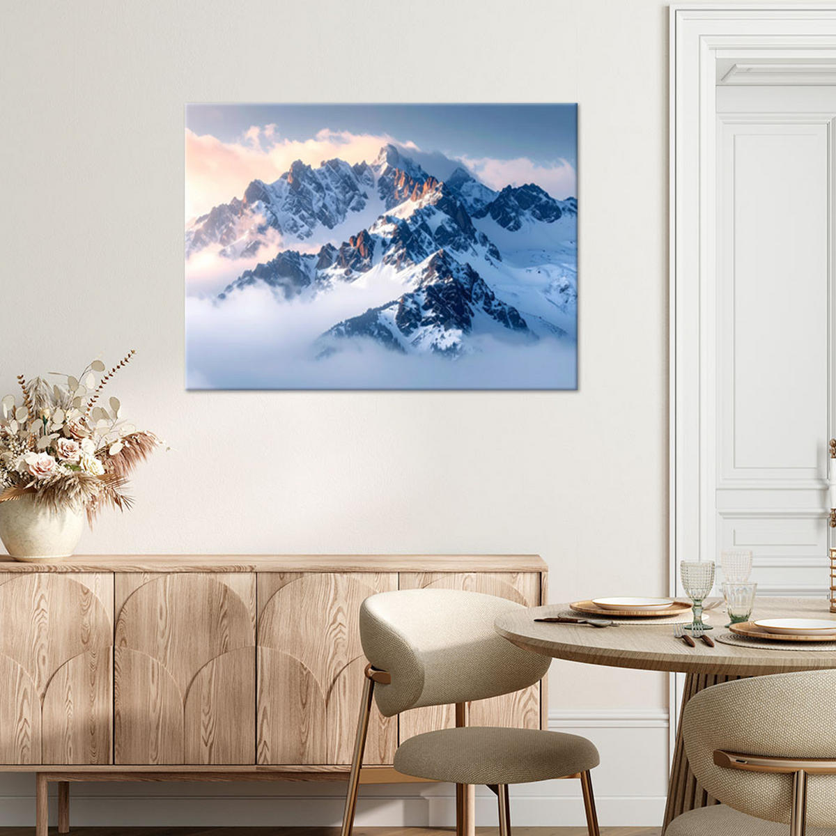 LEINWANDBILD Berge Winter Landschaft Natur 90x60cm - Weiß, Textil (90/60cm) - Feeby