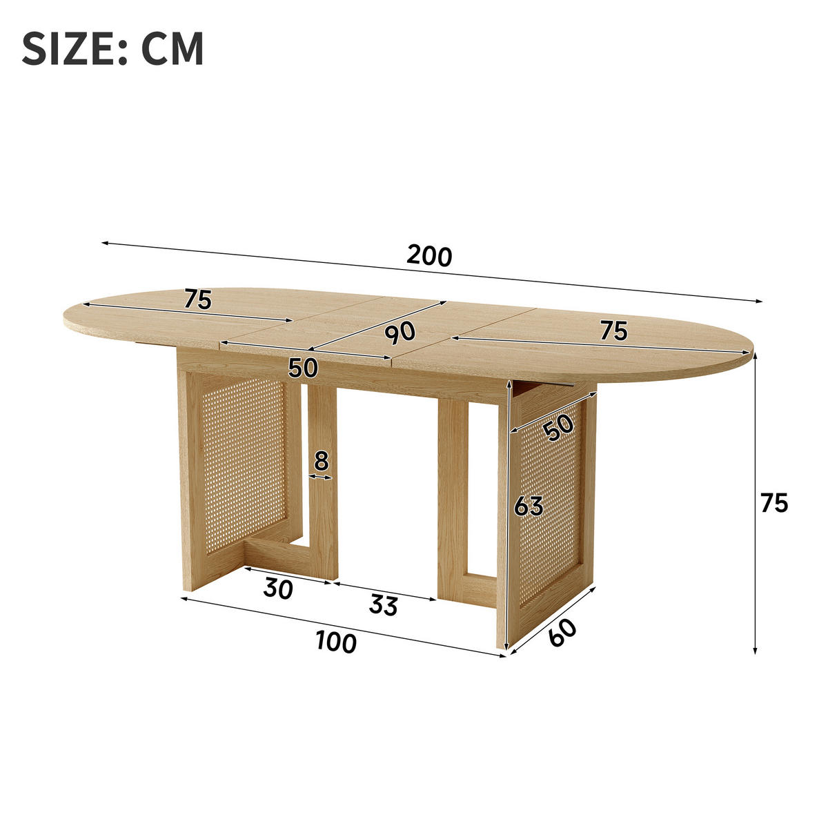 ESSTISCH ausziehbar 150-200/90 cm mit Rattan-Beinen DE-39789 Eichenfarbe - Eichefarben, Holzwerkstoff (90/200/75cm) - ComfortXL