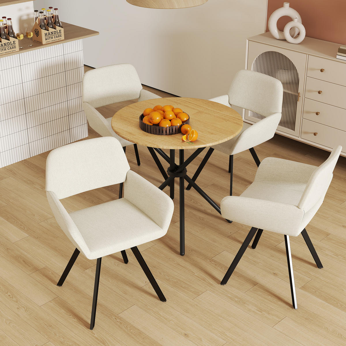 ARMLEHNSTUHL-SET 4 Stück beige - Beige, Holzwerkstoff/Textil (57/81.5/53cm) - Urban Meuble