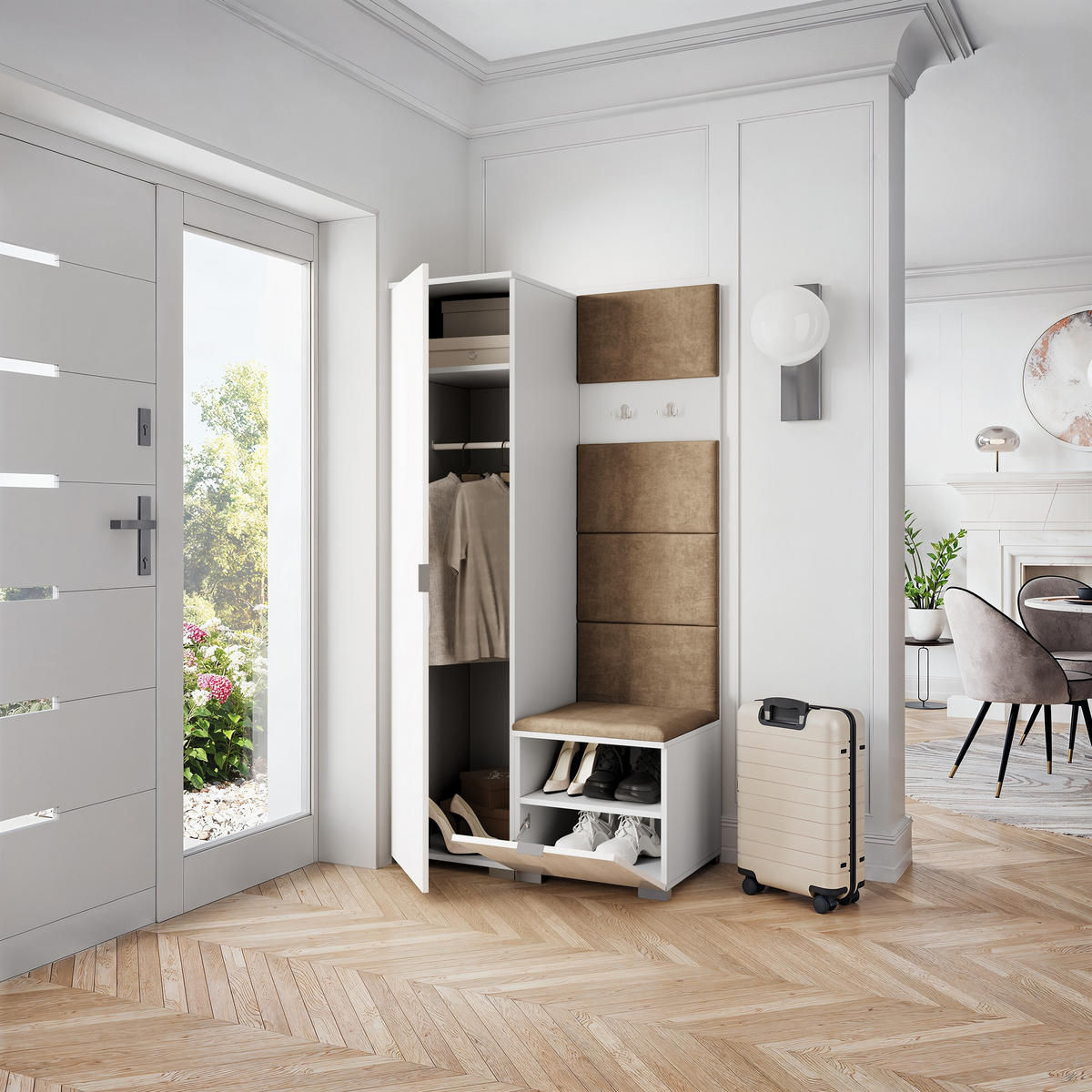 GARDEROBENSCHRANK LORI 95/181/51 cm Modern Garderobe-Set Weiß - Beige/Weiß, Holzwerkstoff (95/181/51cm) - MASSENO