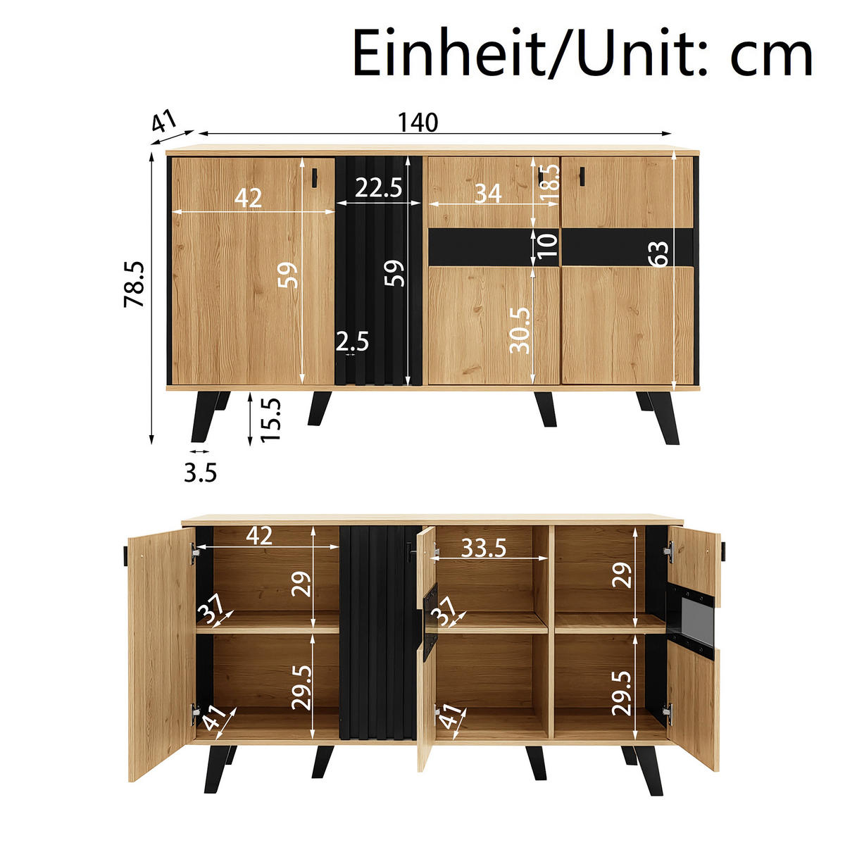 TV-ELEMENT mit Couchtisch - Kombination 3-tlg.Set mit Sideboard in Schwarz Holz - Schwarz, Holzwerkstoff (100/45/60cm) - OKWISH