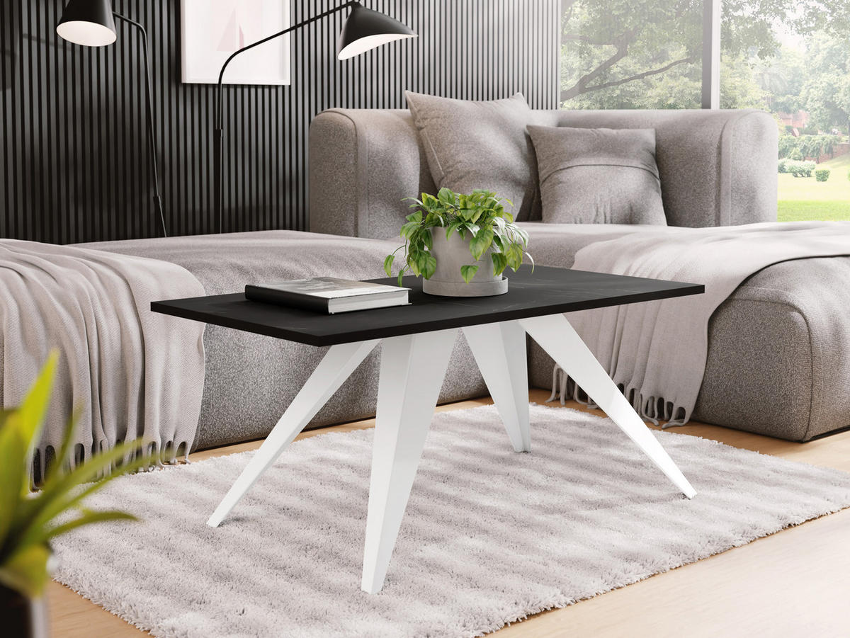 ESSTISCH Vance rechteckig, Marmor Schwarz 120/60/48 cm - Anthrazit/Weiß, Holzwerkstoff/Metall (60/120/48cm) - WFL GROUP
