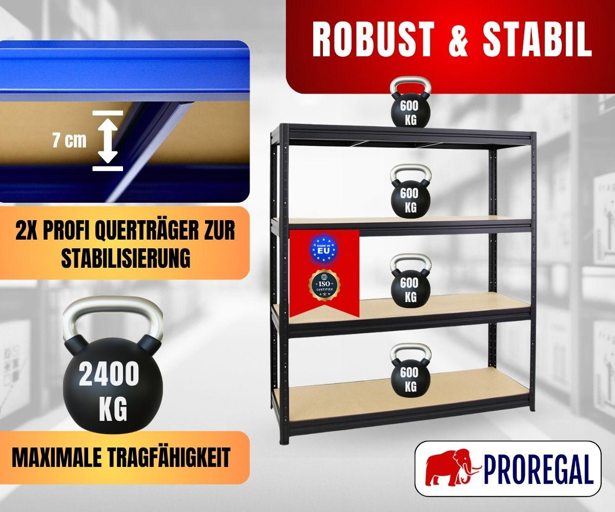 SCHWERLASTREGAL Dino 180x160x60 cm Fachlast 600 kg Schwarz - Schwarz, Metall (160/180/60cm) - PROREGAL