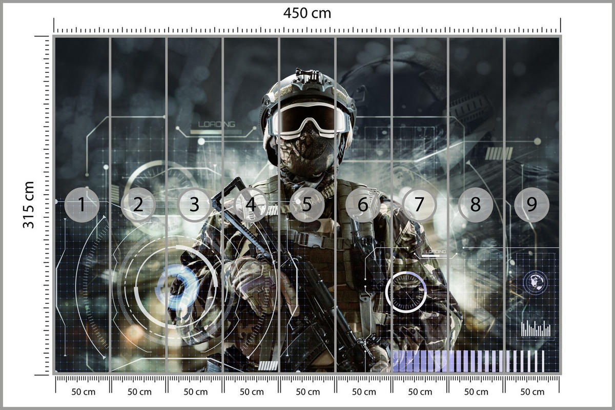 FOTOTAPETE für Jugendzimmer Futuristischer Soldat Kriegert 450x315 - Braun/Grau, Papier (450/315cm) - Muralo