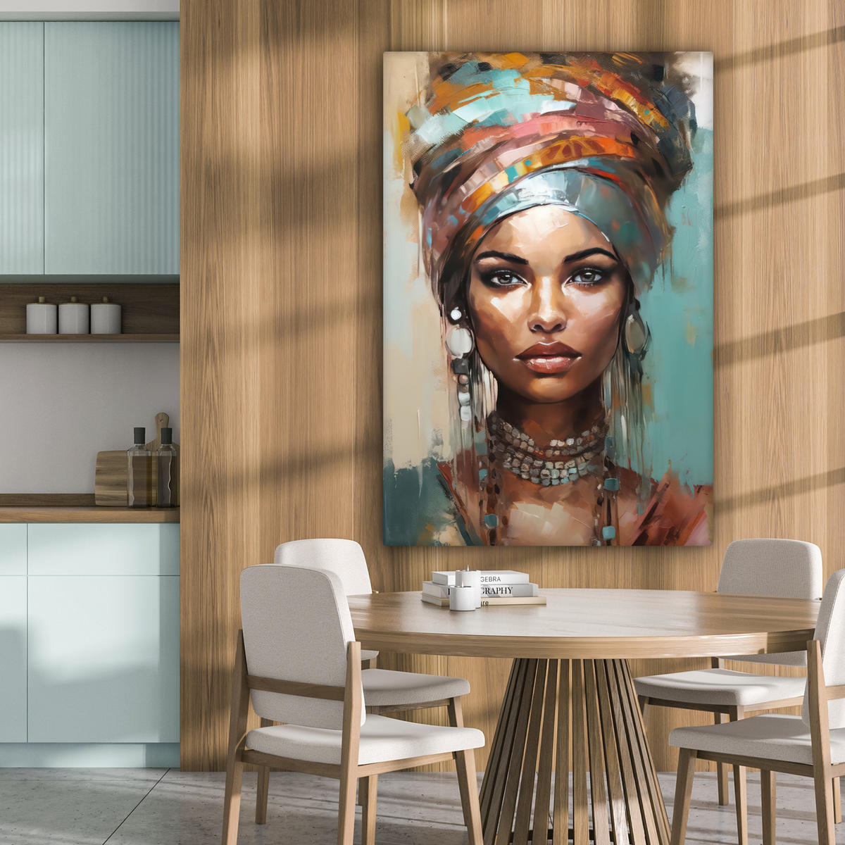 LEINWANDBILD Frau - Kunst - Schmuck - Porträt 90x140 cm - Blaugrau, Textil (90/140cm) - MuchoWow