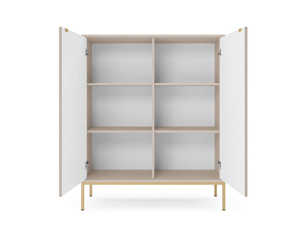 MODERNE Geriffelte Hochkommode KIOTO KW2D (Kaschmir, Gold Gestell, Soft-Close Türen) - Kaschmir/Goldfarben, Holz/Holzwerkstoff (104/125/39cm) - Ravio