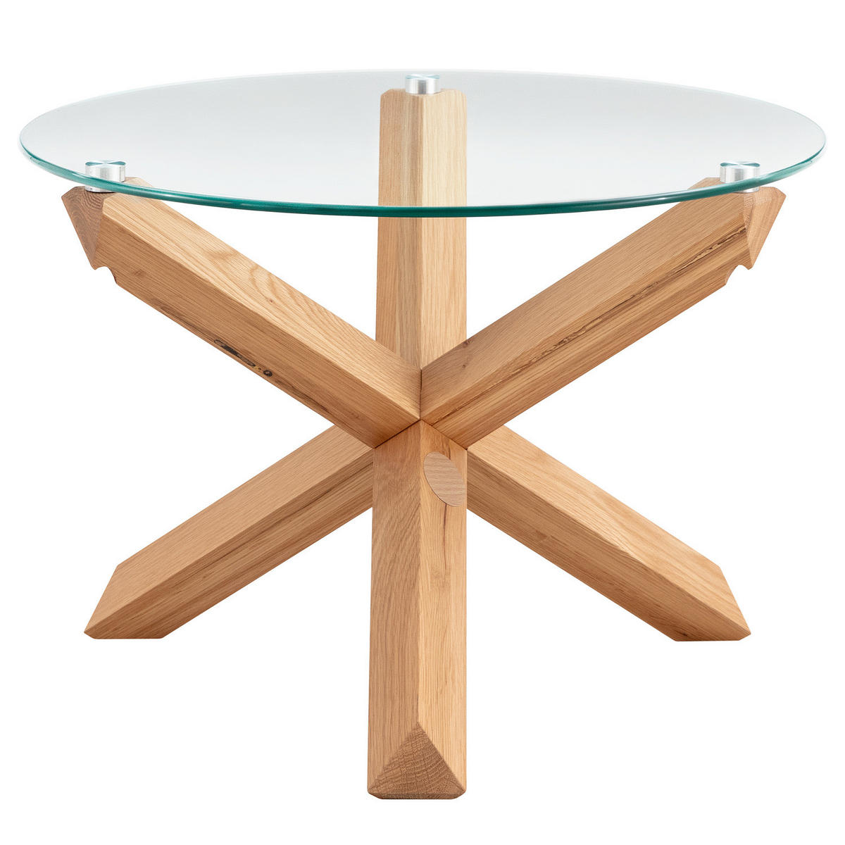 COUCHTISCH - Rund - Glas / Eiche massiv - Eichefarben, Glas/Holz (60/60/44cm) - home24