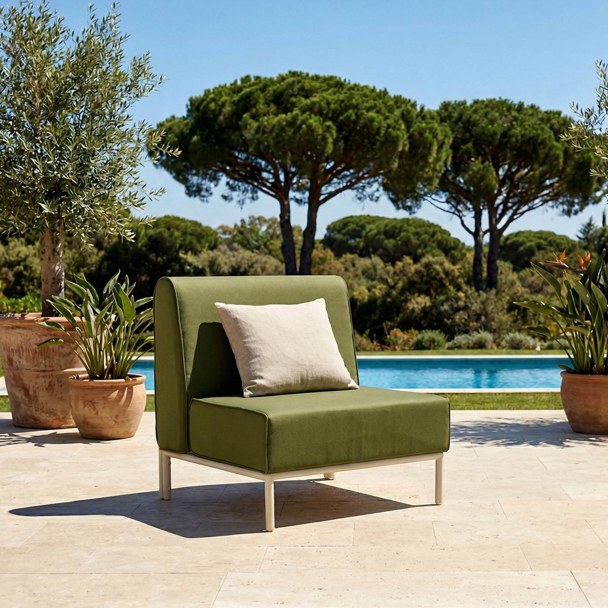GARTENSOFA mit 2 Sitzplätzen, Khakigrün - Grün, Textil (153/78/144cm) - Oviala