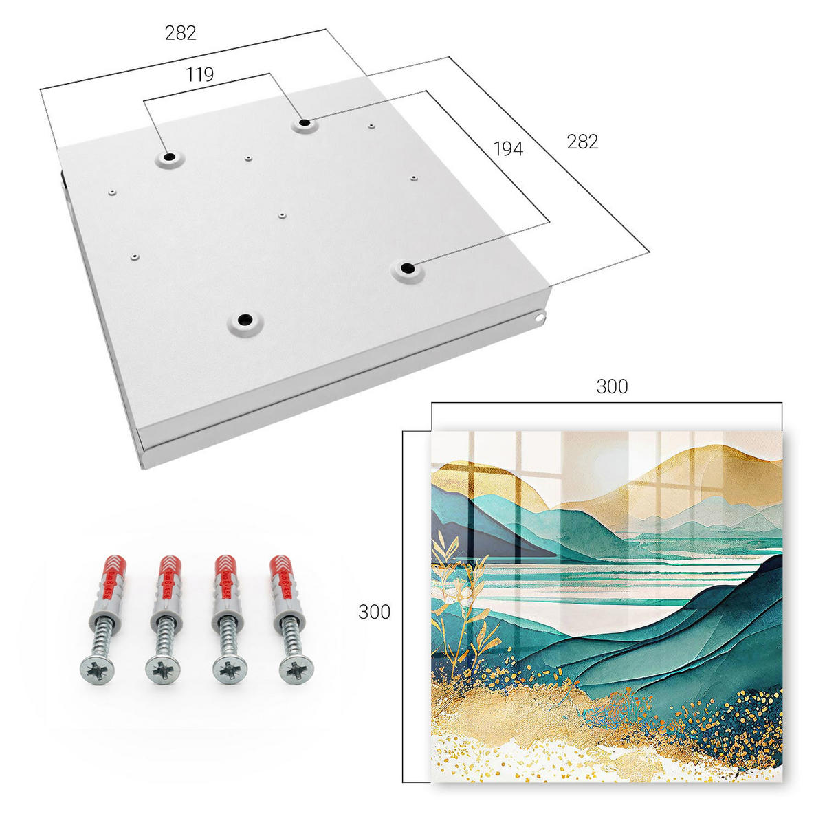 SCHLÜSSELBOX Weiß 30x30 cm – Türöffnung nach rechts - Türkisfarbene Berge - Türkis, Metall (30/30/5cm) - TULUP