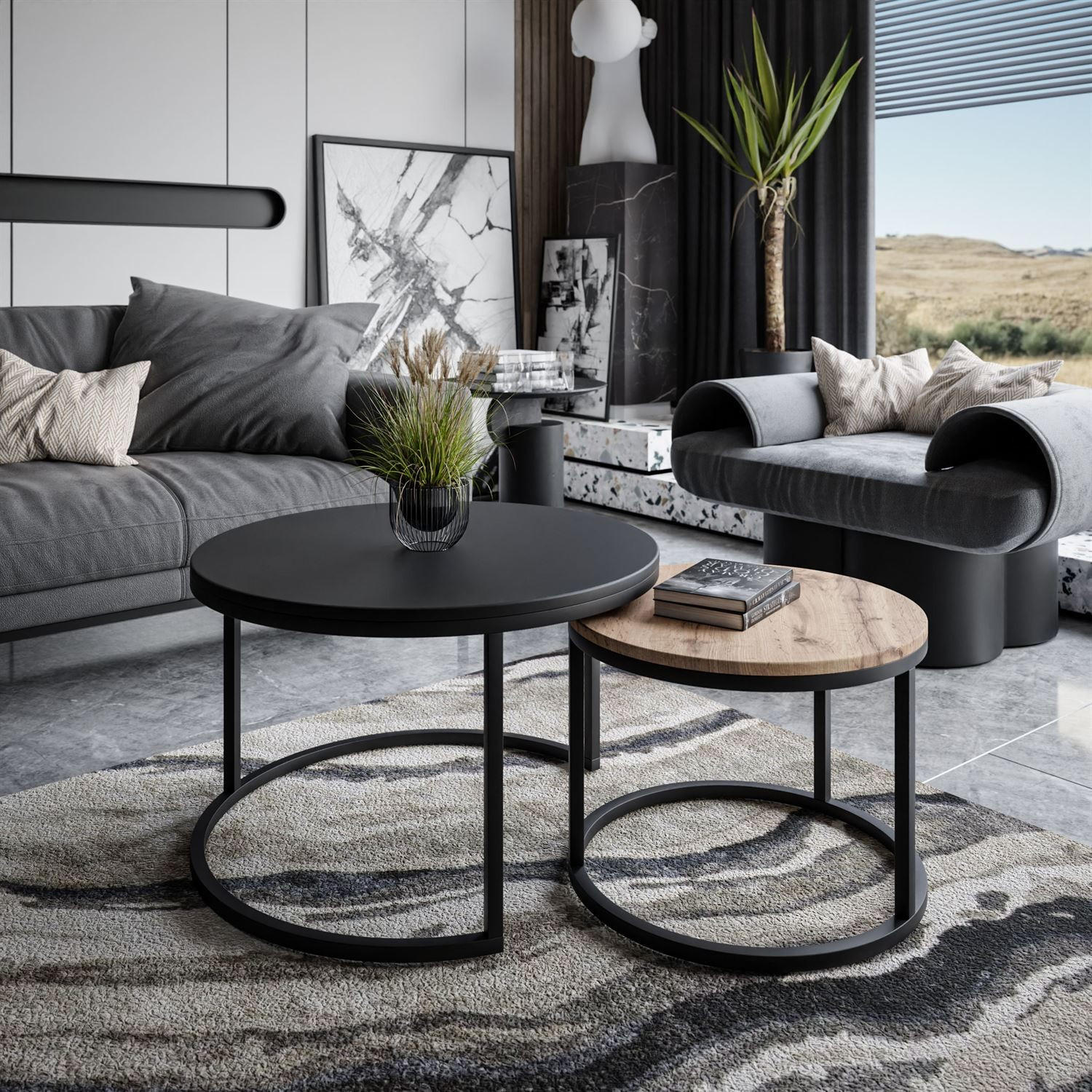 COUCHTISCH CIRI MIX SLIM 2-in-1 - Schwarz, Holzwerkstoff (70/70/48cm) - Lookway
