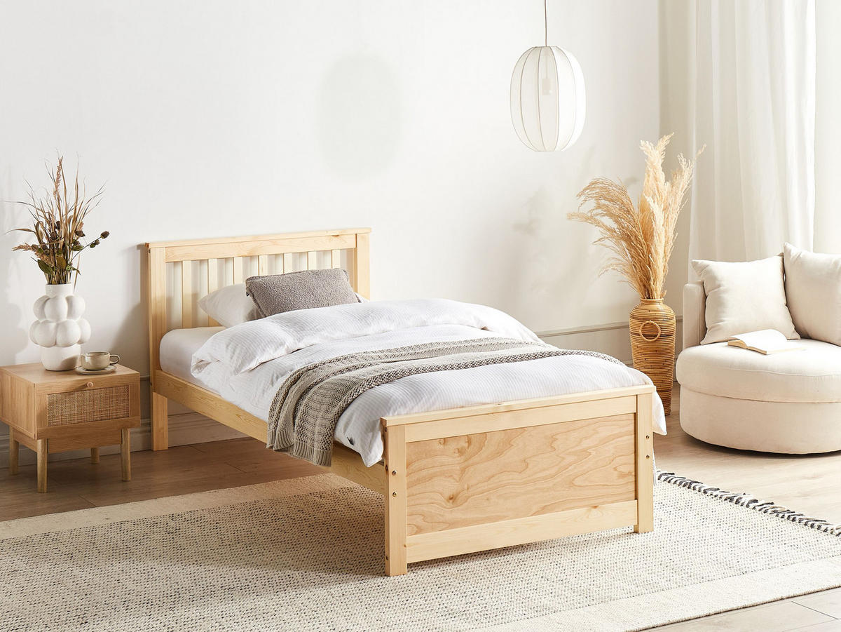BETT mit Lattenrost 90x200 cm Heller Holzfarbton Olendon - Hellbraun, Holz (90/200cm) - Beliani