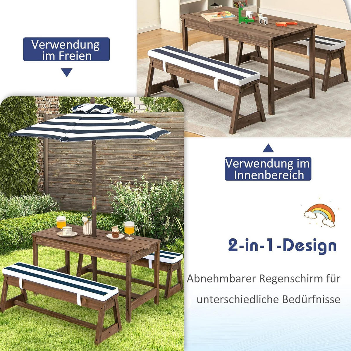 KINDERSITZGRUPPE 50cm Blau - Blau, Holz - COSTWAY