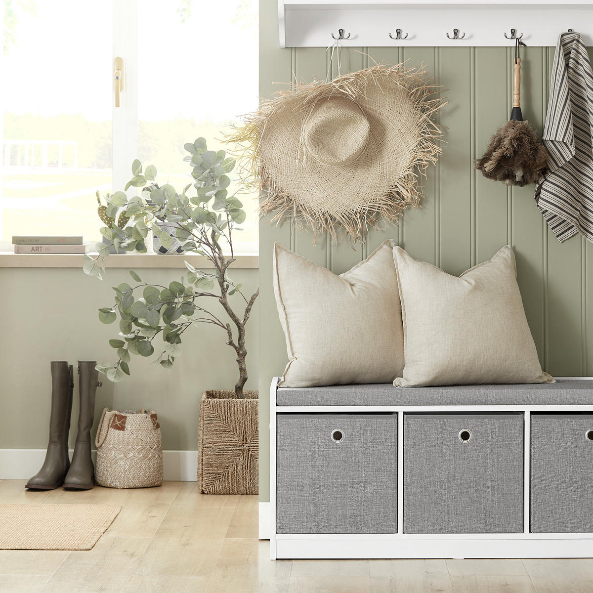 SCHUHBANK Grau - Weiß, Holzwerkstoff (102/45/32cm) - SoBuy