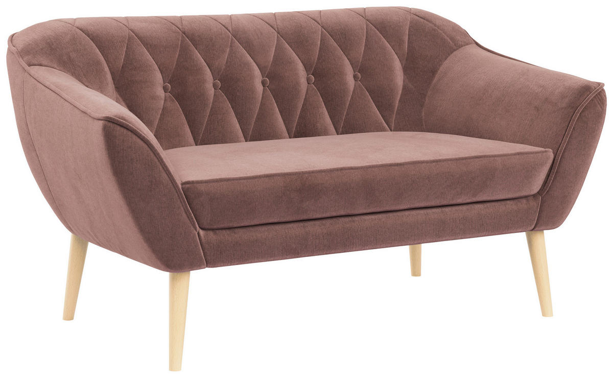 SOFA Pirs 2 Sitzer Velvet Rosa - Rosa/Braun, Holz/Textil (140/75/74cm) - MKS