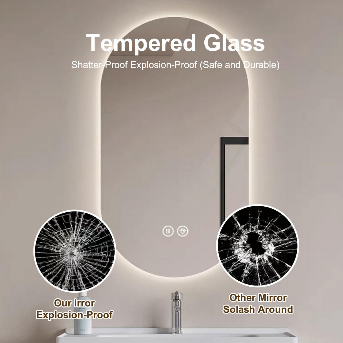 LED Badezimmerspiegel 60x90x3cm Silber, 3 Lichtfarben dimmbar mit Entspiegelung - Silberfarben, Glas (60/90/3cm) - Modfu