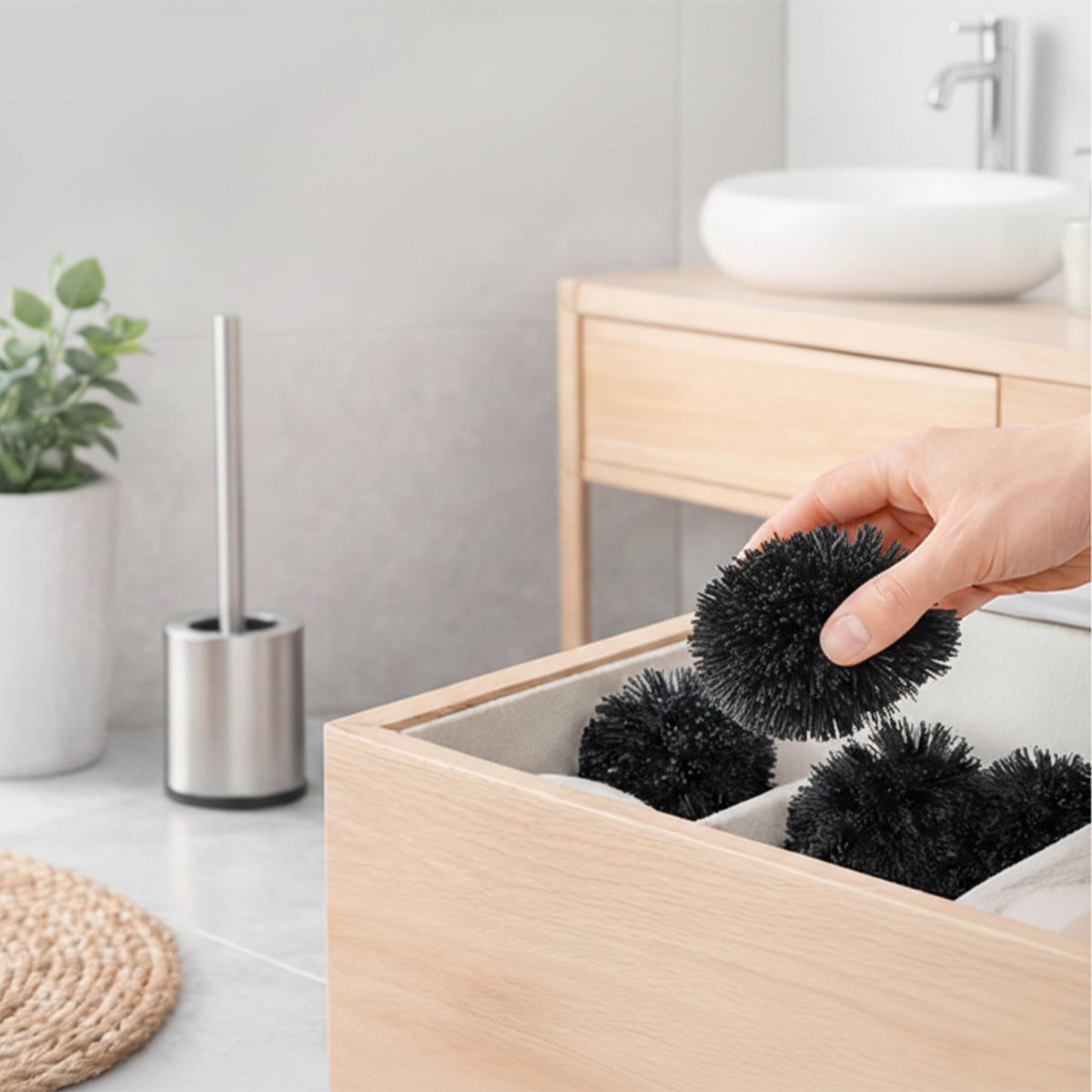 6-DIELNA WC sada - čierna, kov/plast (8/35.5/8cm) - Relaxdays