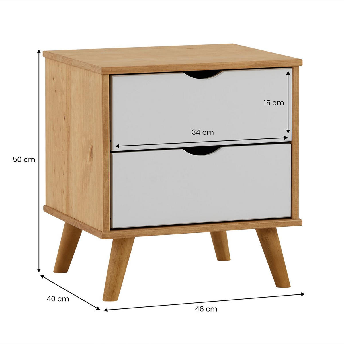NACHTTISCH COLIMA - Weiß/Kieferfarben, Holz (50/46/40cm) - IDIMEX