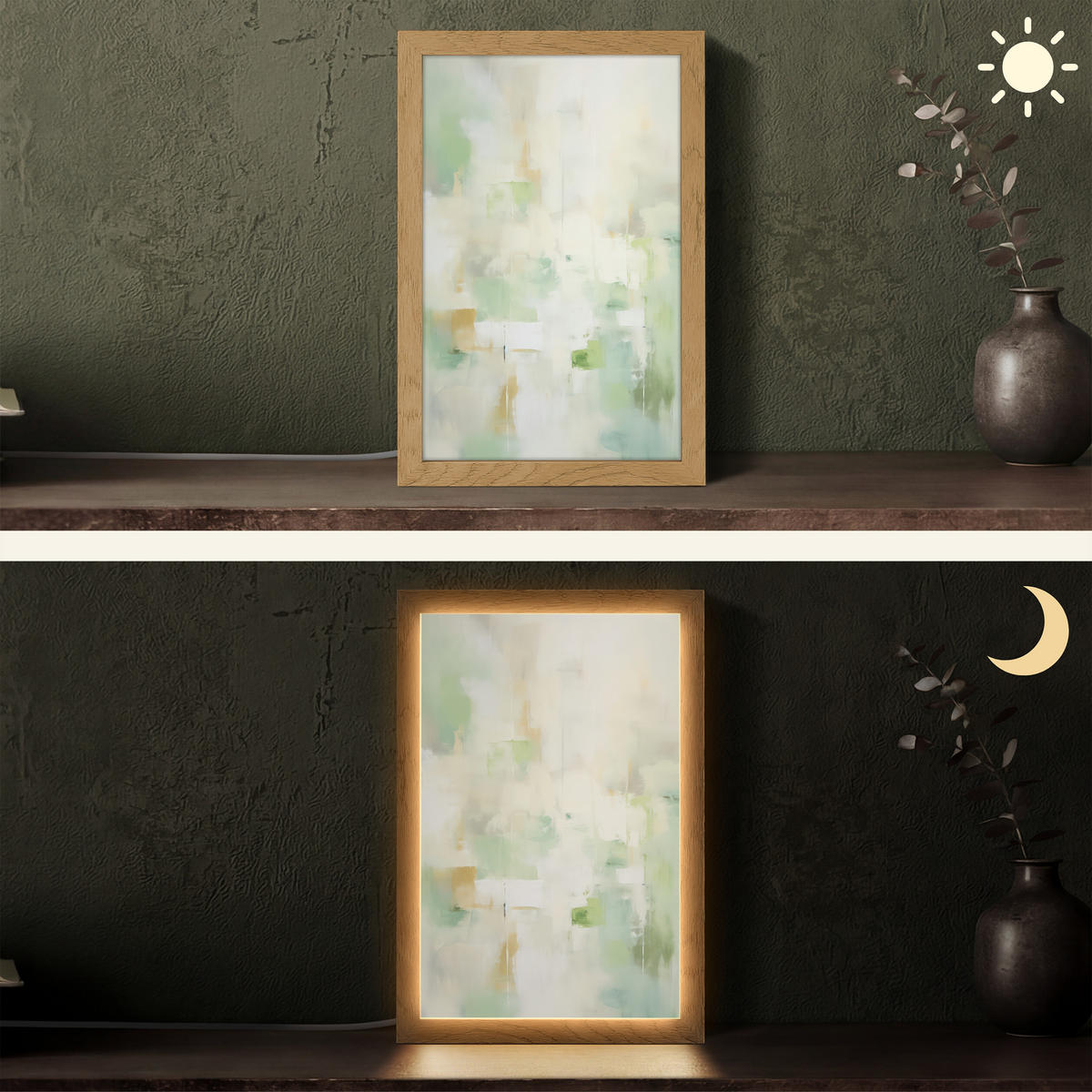STOLNÍ LAMPA Abstraktní - Umění - Bílá - Zelená - Moderní 20x30 cm - modrá, kompozitní dřevo (8/20/30cm) - OnlyWow