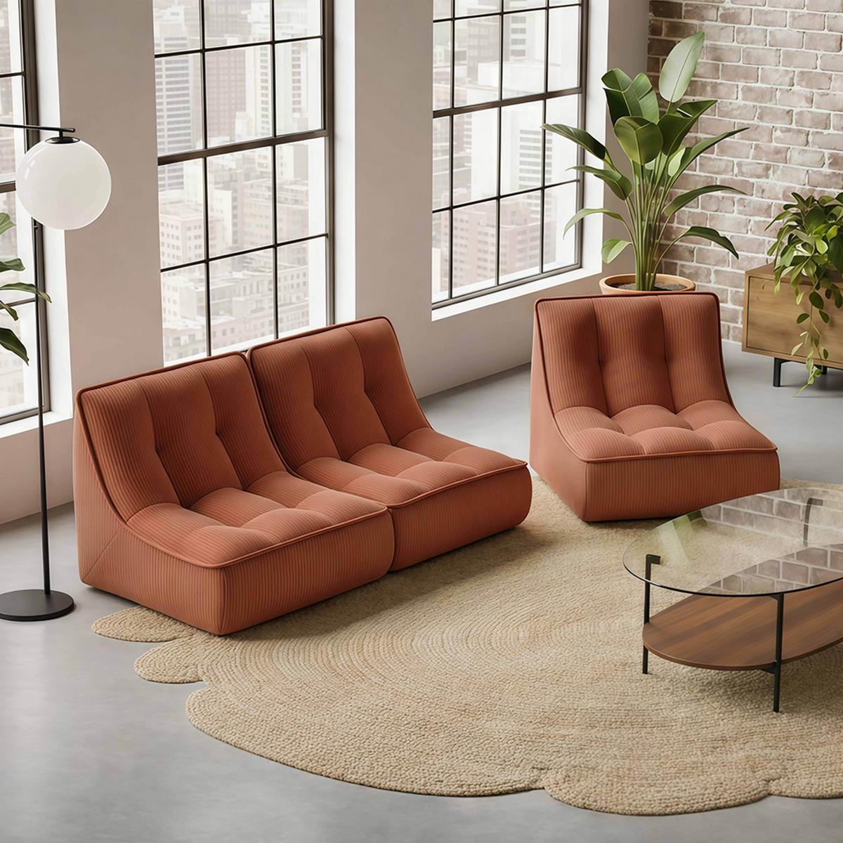 GARTENSOFA mit 3 Sitzplätzen, Terrakotta - Rot, Textil (240/70/90cm) - Oviala