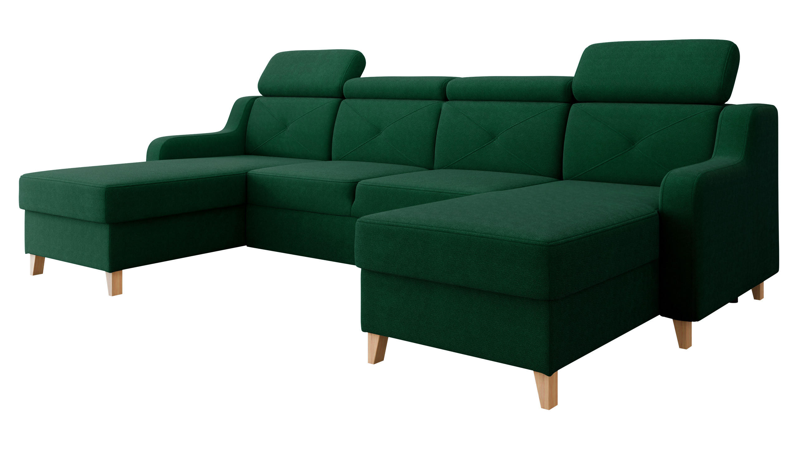 ECKSOFA Marbella U - Naturfarben/Grün, Holz/Textil (286/82/165cm) - MIRJAN24